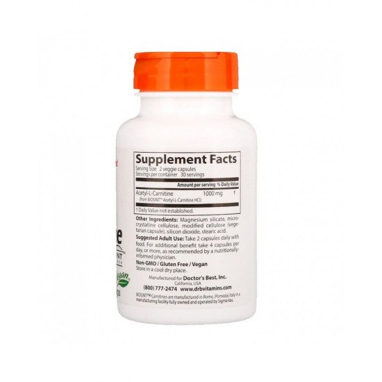Acetyl-L-Carnitine with Biosint 500 mg 60 Veggie Capsules