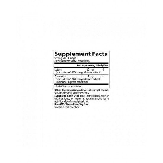 Lutein With Lutemax 20 mg 60 Softgels Lutein With Lutemax 20 mg 60 Softgels
