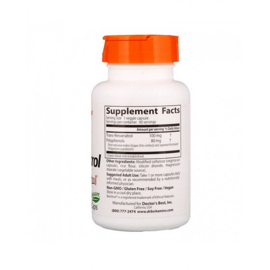 Trans-Resveratrol with Resvinol 100 mg 60 Veggie Capsules Trans-Resveratrol with Resvinol 100 mg 60 Veggie Capsules